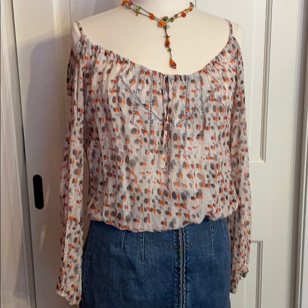 100% Silk - Guess By Marciano Open Shoulder Smocked Blouse